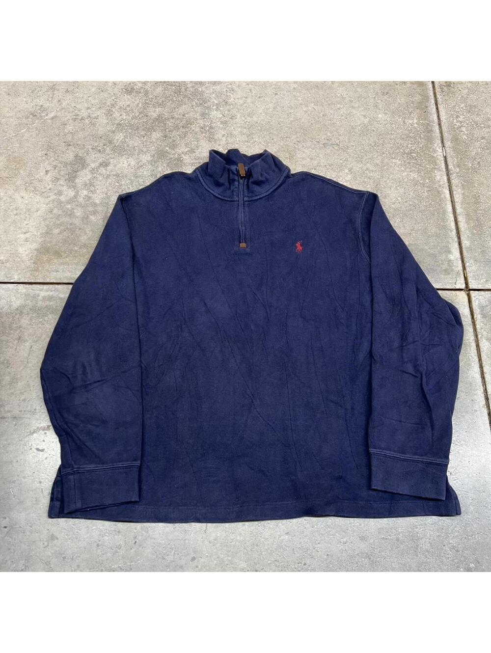 vintage polo ralph lauren navy blue quarter zip knit sweater size xxl